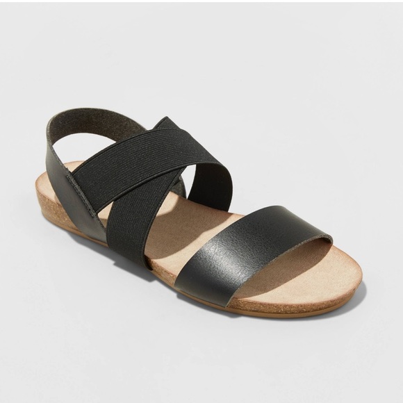 Universal Thread Shoes - Kerryn Elastic Strap Footbed Slide Sandals Black